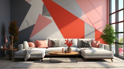 b'Modern geometric shapes interior design living room'