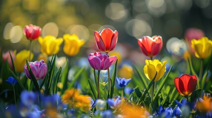 b'Field of tulips in full bloom'