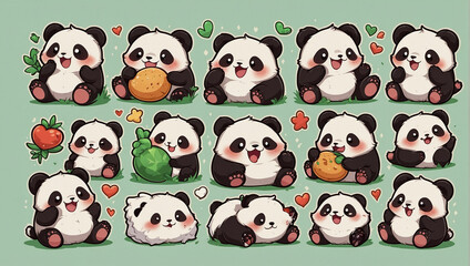 Obraz premium bundle image cute panda emoticon sticker 23
