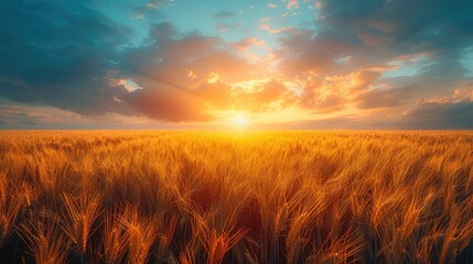 Golden wheat fields glow in rustic sunset's warm embrace - Powered by Adobe