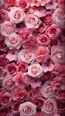 b'A wall of pink roses'