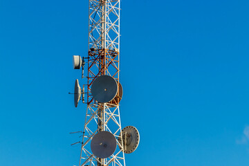 telecommunication mast TV antennas wireless technology with cloudy  blue sky in Brazil
