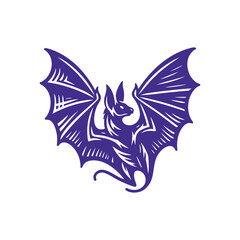 Obraz premium Dark Blue and White Illustration of Bat Cartoon