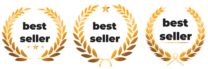 Best seller icon designs set with laurel, best seller badge logo template isolated on white vector illustration eps 10