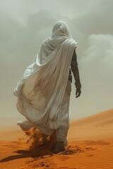 b'A lone figure in the desert'