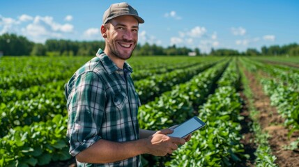 Fototapeta premium A Smiling Farmer with Technology