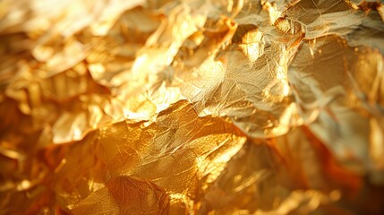A gold leafy texture with a shiny, reflective surface. The gold is almost as bright as the sun - obrazy, fototapety, plakaty