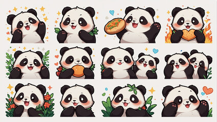 Obraz premium bundle image cute panda emoticon sticker 2