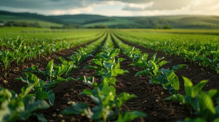 young corn plants thriving in a vast field with fertile soil