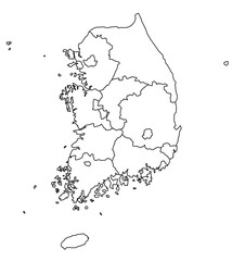 Outline of the map of South Korea with regions
