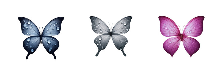 Set of Vinca flower petal shaped like a butterfly, illustration, isolated over on transparent white background