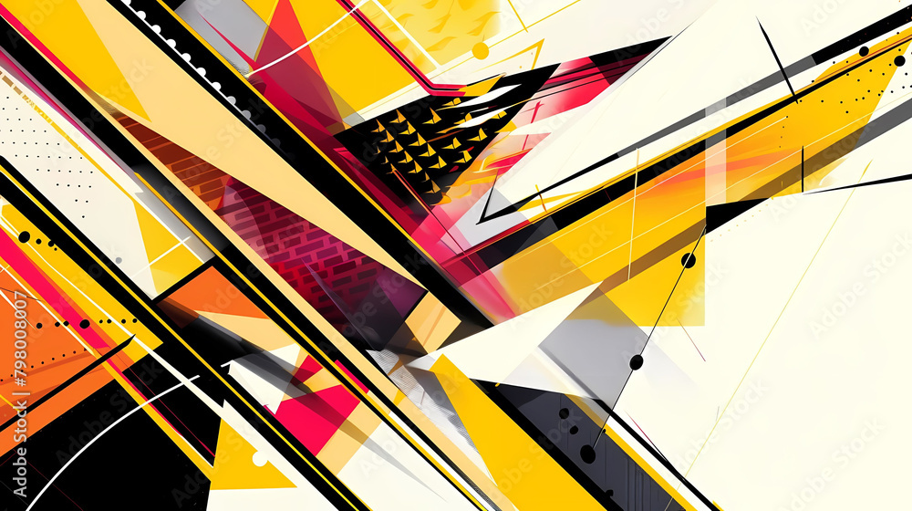 Poster abstract geometric poster design featuring a colorful array of shapes and sizes, including a triang