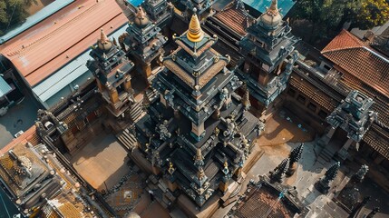 Fototapeta premium Old Style Tample complex from Birds eyes ,Hindu Tample, Prayer hall