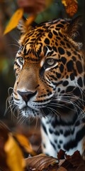 b'Close up portrait of a jaguar staring intensely' - obrazy, fototapety, plakaty