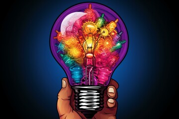 b'A hand holding a light bulb with gears and cogs inside representing creative ideas'