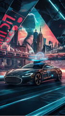  futuristic cityscape using geometric patterns and metallic textures