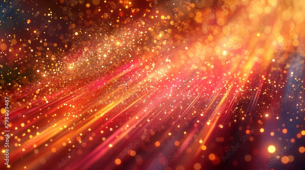 Poster a bright orange and red background with a lot of sparkles