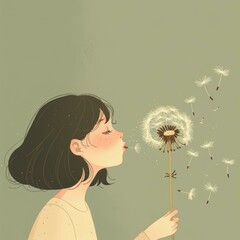 A girl blowing dandelion seeds