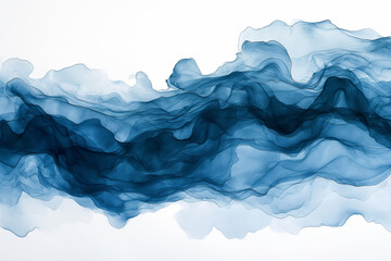 abstract blue watercolor background with smoke waves, liquid ink, white background, illustration // ai-generated 