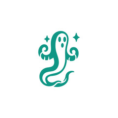 Green and White Illustration of Jellyfish Ghost