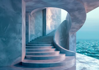 Blue Marble Staircase with Ocean View