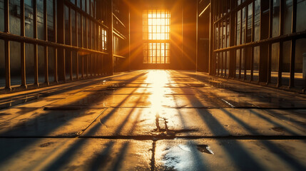 3d render. Futuristic jail corridor - obrazy, fototapety, plakaty