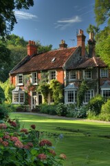 Fototapeta na wymiar b'English country house with beautiful garden'