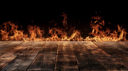 A Blazing Fire on Wood Planks