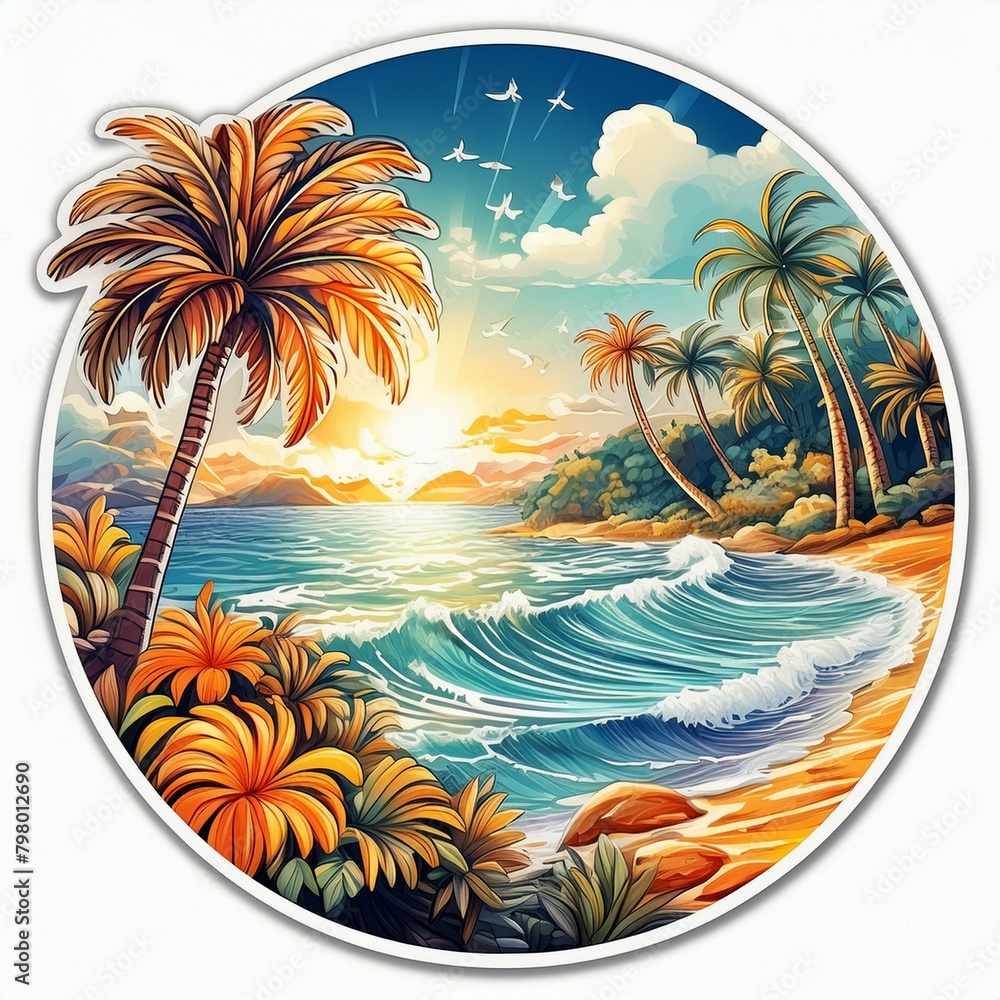 Wall mural Circular Beach Stickers showcasing peaceful scenes of secluded coves