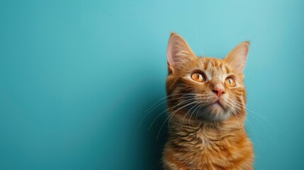 A ginger cat looking up