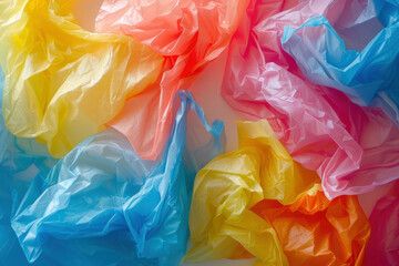 A pattern made of colorful plastic bags, symbolizing plastic pollution and environmental concerns.

