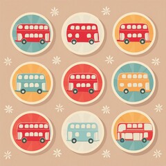 Circular Bus Stickers showcasing iconic double-decker buses