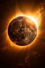 Vertical solar eclipse phenomenon in a clear sky, astronomy concept for background