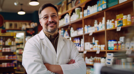 Health Promotion: A nice pharmacy worker promoting health and wellness by offering advice on over-the-counter remedies, vitamins, and lifestyle modifications to support overall wel