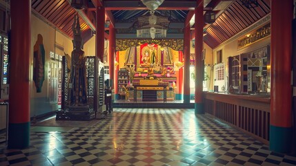 Old Style Tample interior ,Hindu Tample, Prayer hall - Powered by Adobe