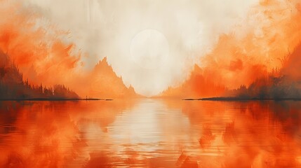 the juxtaposition of vibrancy and tranquility captured within this orange-white gradient panorama, adorned with the subtle allure of grainy textures - obrazy, fototapety, plakaty