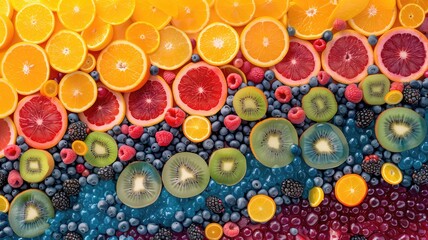 Colorful assortment of mixed fruit slices.