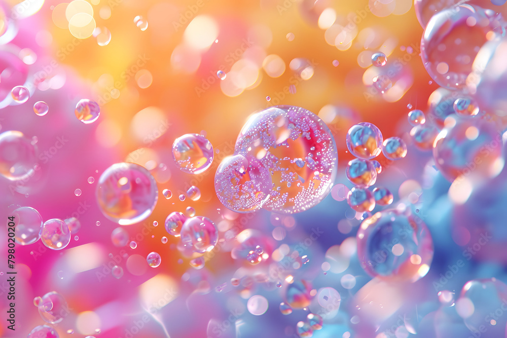 Poster dreamy soap bubble macro with colorful swirls and glitter details