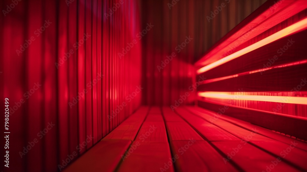 Poster The glowing red lights in a sauna creating a warm and comforting atmosphere that can soothe the mind and reduce stress levels..