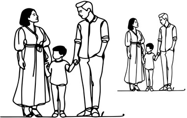 Family With Love Happy Wife and Husband With son illustration Pro Vector