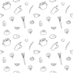 Food seamless pattern, vector illustration, hand drawn doodles