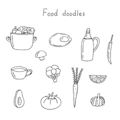 Food set, vector illustration, hand drawn doodles