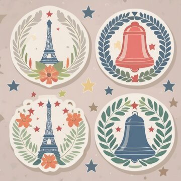 Circular Floral Wreath Stickers adorned with the Liberty Bell