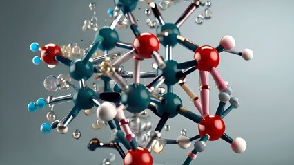 Color educational 3D visualization of a molecular model of a complex chemical, organic or biochemical substance. Concept of modern chemical technologies.