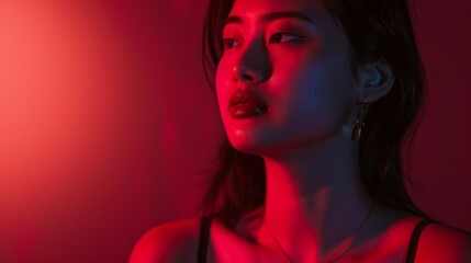 Woman in Red Ambient Light