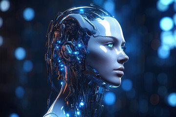 Cyborg or digitally improved human. Artificial intelligence and technology concept with advanced woman. - 798024444