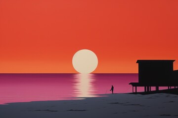 Sunset beach silhouette sunlight. - obrazy, fototapety, plakaty