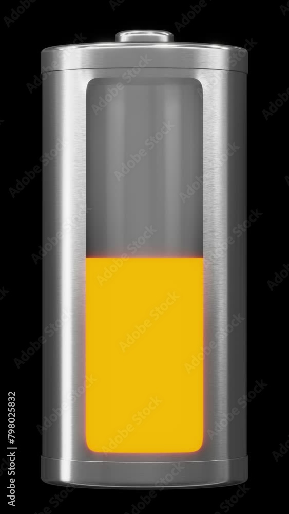 Poster vertical video. charging all-aluminum battery with transparent window rendered in uhd with alpha mat
