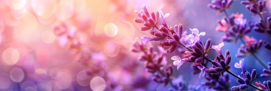 Summer landscape with lavender field and ample copy space for banner or advertisement