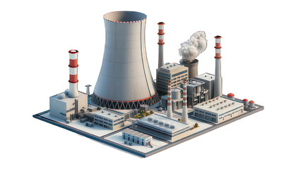 Nuclear power plant isolated on white created with Generative AI